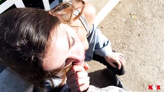 Public Blowjob Interrupted… Ended in the Car with a Big Cum Swallow - KLX