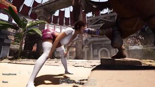 An ancient statue awakened and began to fuck Lara in an arena with 1,000 spectators. 3D Hentai Game