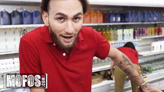 MOFOS - Horny Aubry Babcock Her Knees In The Store And Sucks Off Her Coworker In Public - Aubrey Babcock