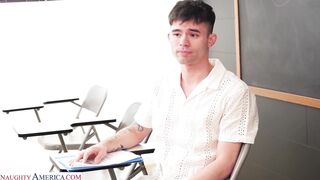 Hot teacher seduces guy to fuck her after class ????