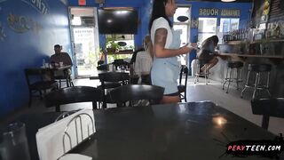 Touching a Hot Booty Latina Waitress While She Attends Customers